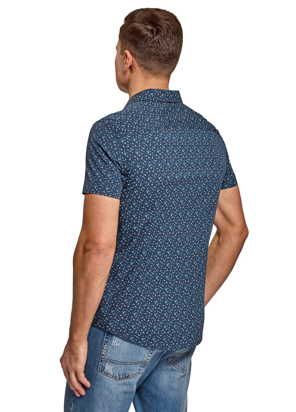 Синяя кэжуал рубашка с геометрическим узором Oodji