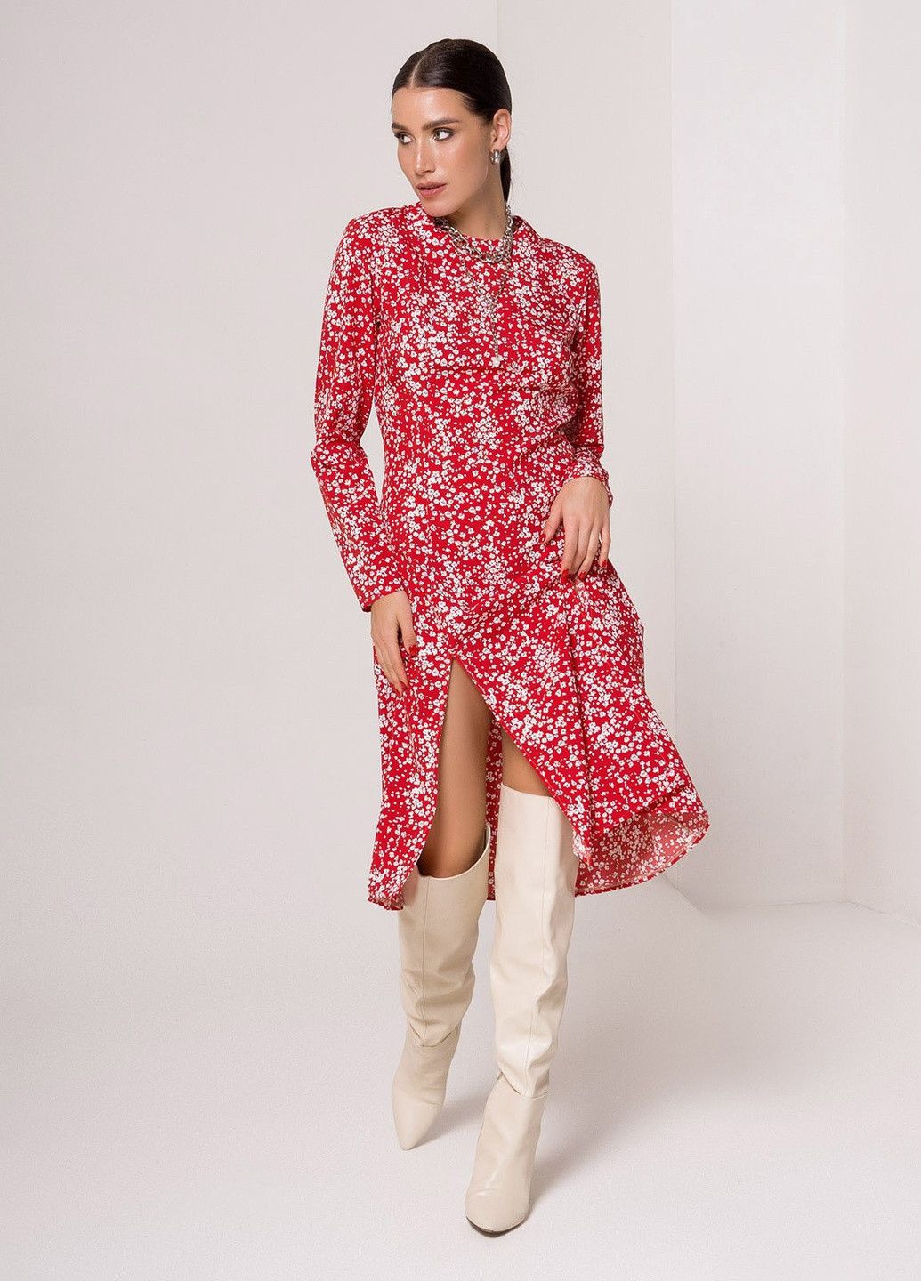 Красное деловое платья ISSA PLUS с цветочным принтом