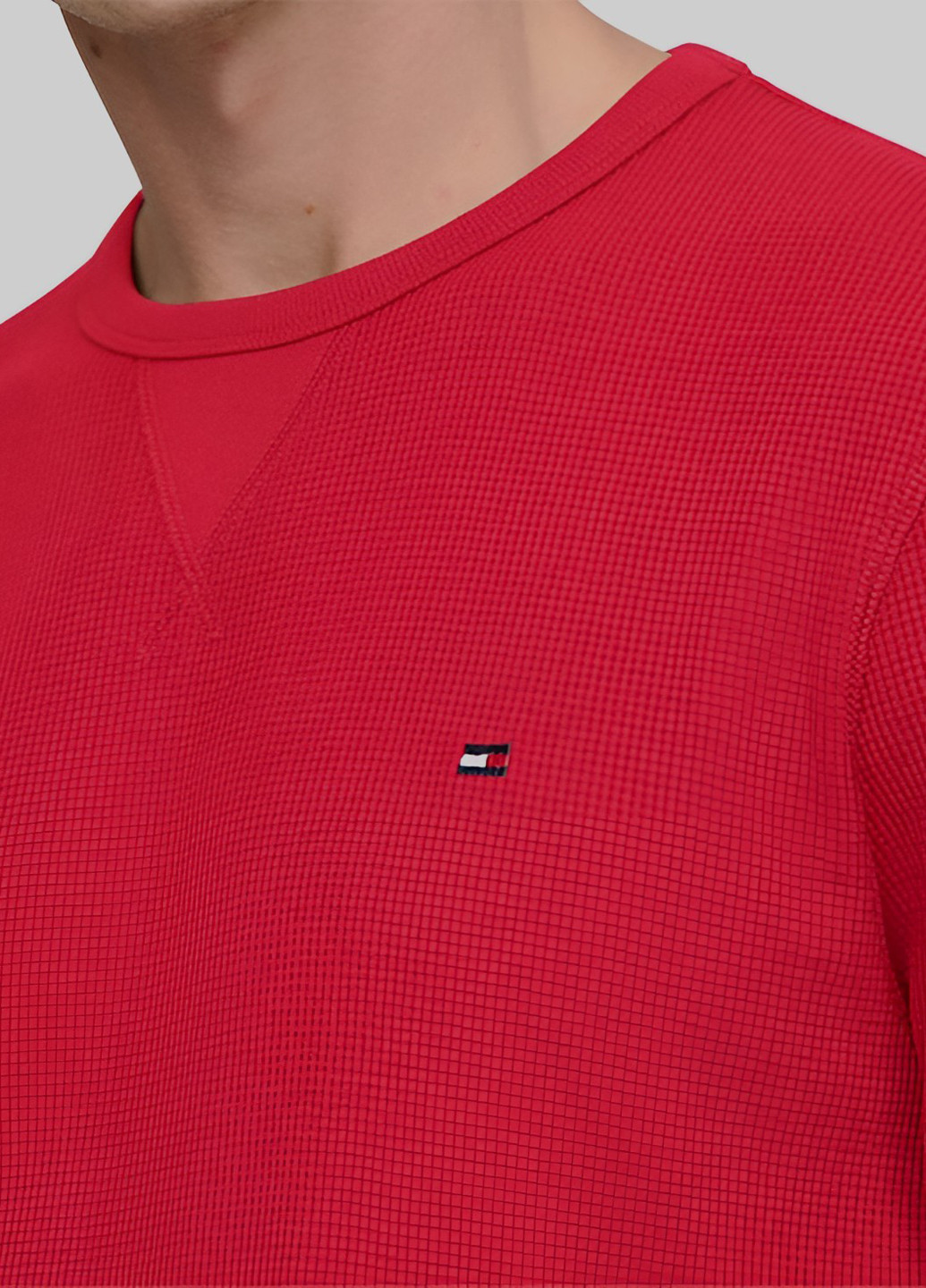 Лонгслів Tommy Hilfiger однотонний червоний домашні бавовна, вафельний, трикотаж