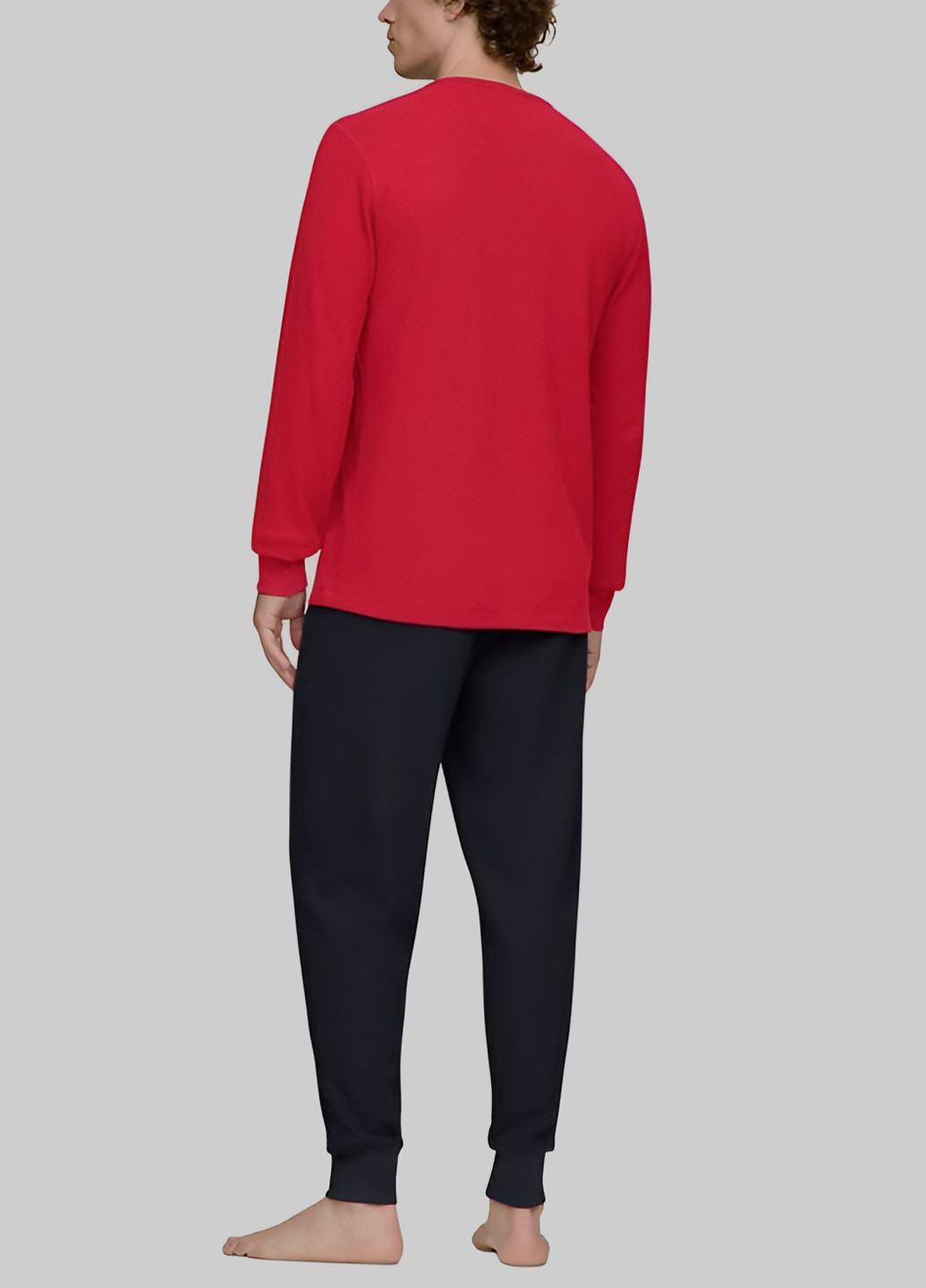 Лонгслів Tommy Hilfiger однотонний червоний домашні бавовна, вафельний, трикотаж