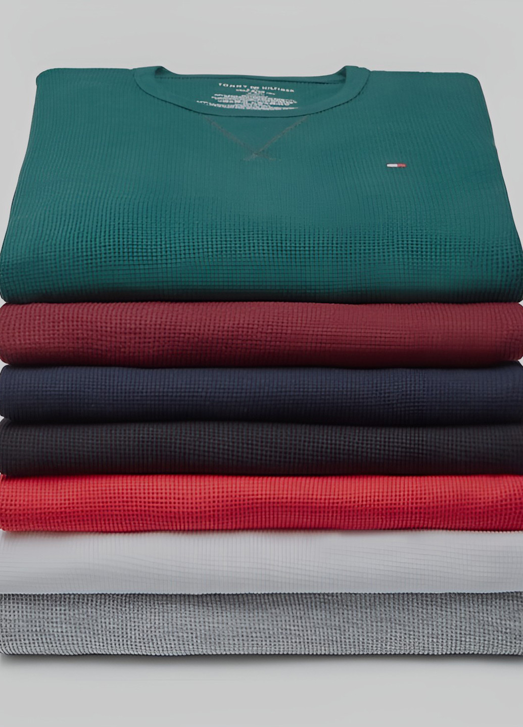 Лонгслів Tommy Hilfiger однотонний червоний домашні бавовна, вафельний, трикотаж