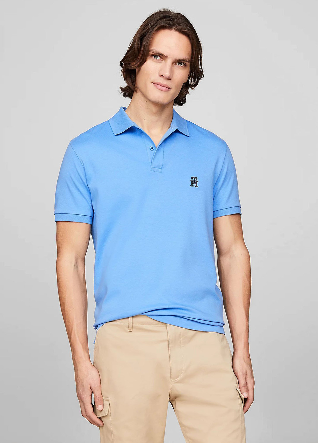 Голубой футболка-поло для мужчин Tommy Hilfiger однотонная