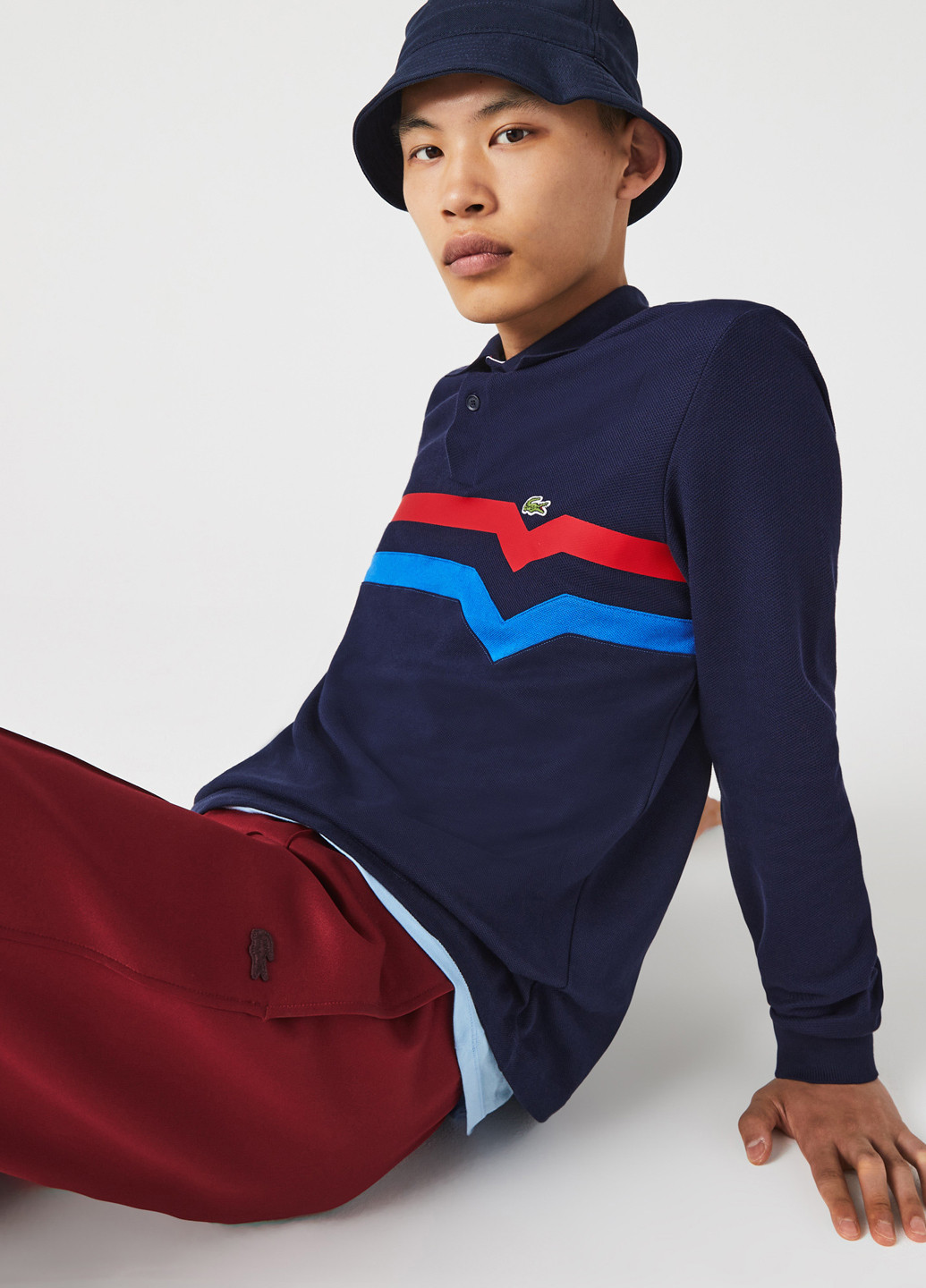 Темно-синяя футболка-поло для мужчин Lacoste в полоску