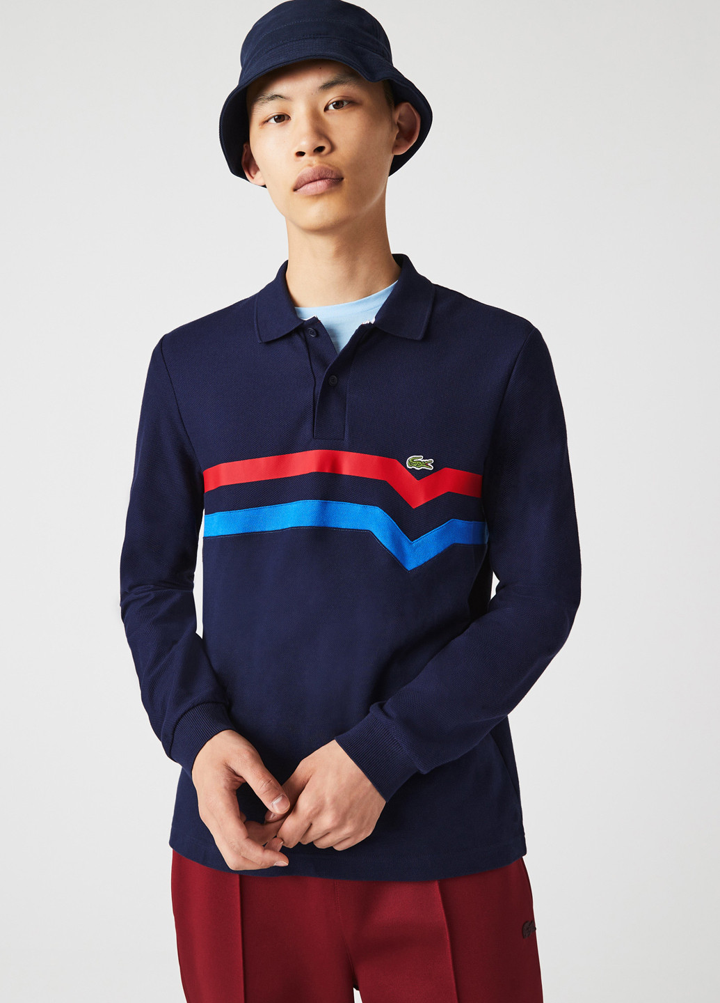 Темно-синяя футболка-поло для мужчин Lacoste в полоску