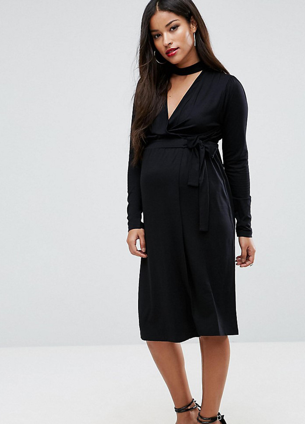 Черное кэжуал платье для беременных на запах Asos однотонное