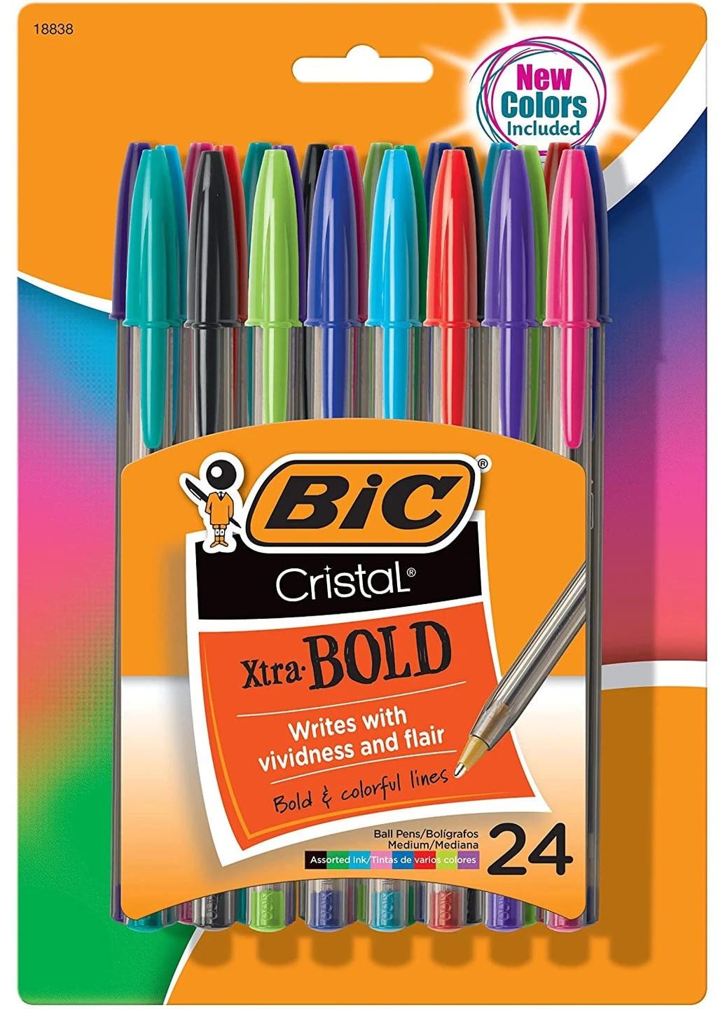 Набір кулькових ручок 24 шт. Cristal Xtra Bold Кольорові масляні 1.6 мм (MSBAPP241-A-AST) Bic (255664978)