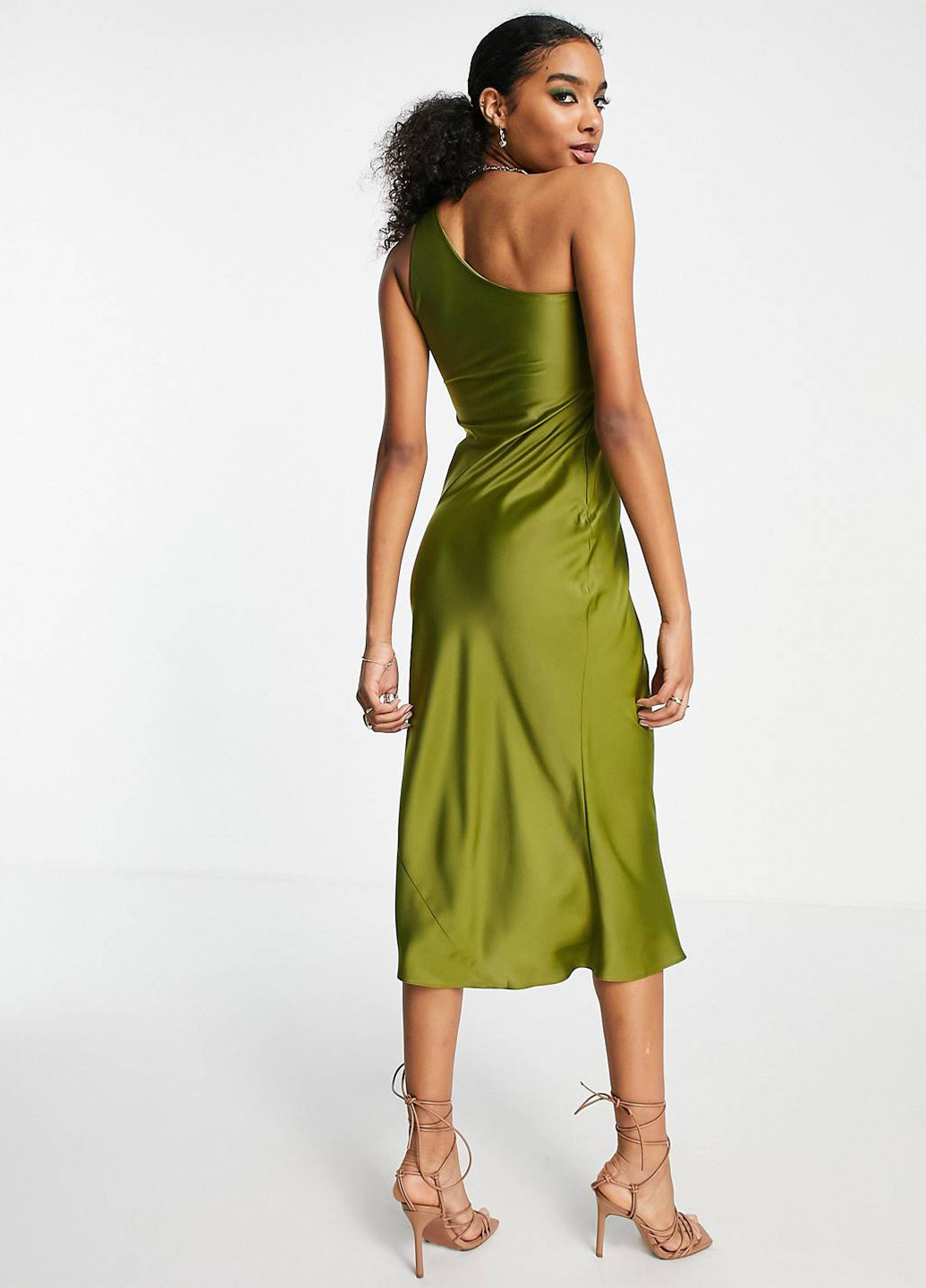 Оливкова вечірня, святковий сукня на одне плече Asos однотонна