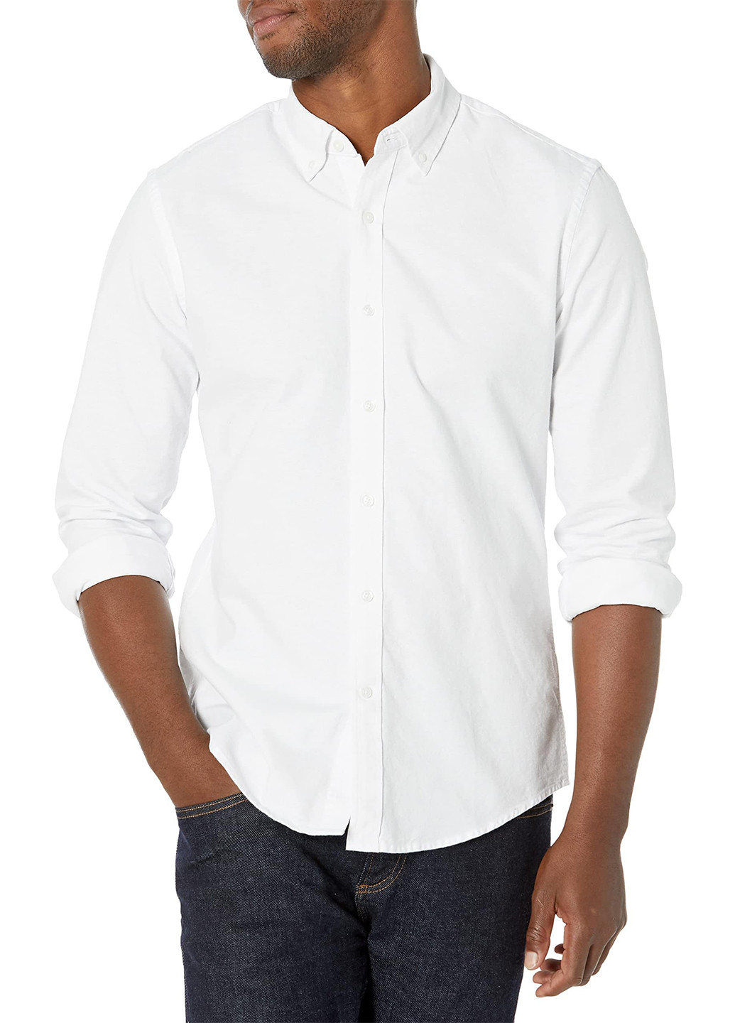 Белая кэжуал рубашка однотонная Amazon Essentials