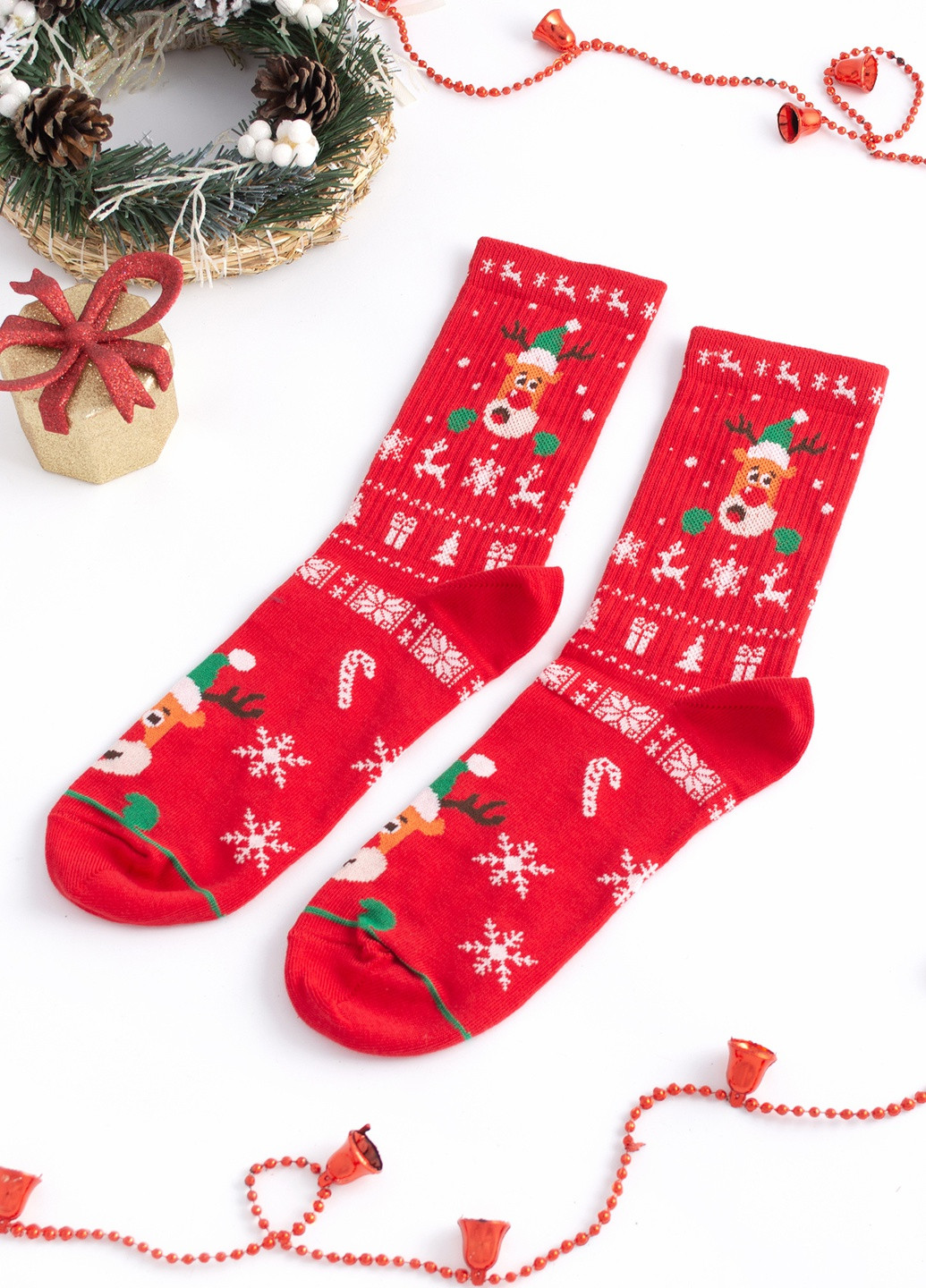 Шкарпетки новорічні з високоякісної бавовни з оригінальним принтом "Олень Deer" Maybel (250424339)