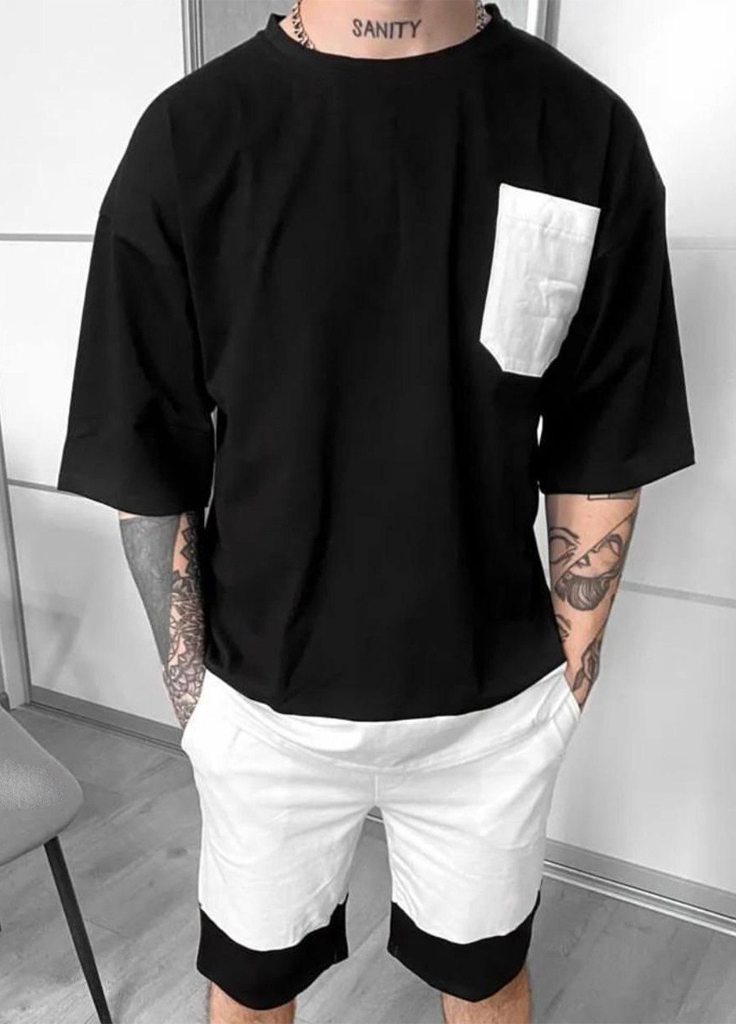 Чорний літній костюм (футболка, шорти) з шортами No Brand