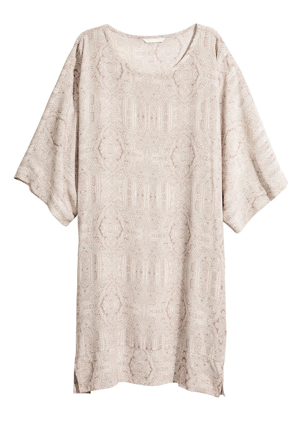 Светло-бежевое кэжуал платье H&M с орнаментом