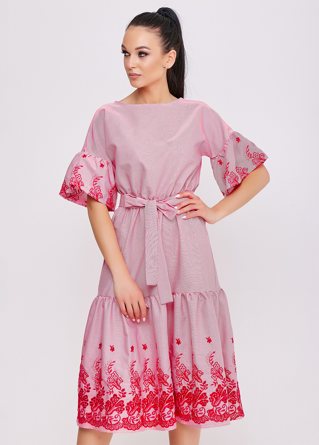 Розовое кэжуал платье клеш ST-Seventeen однотонное