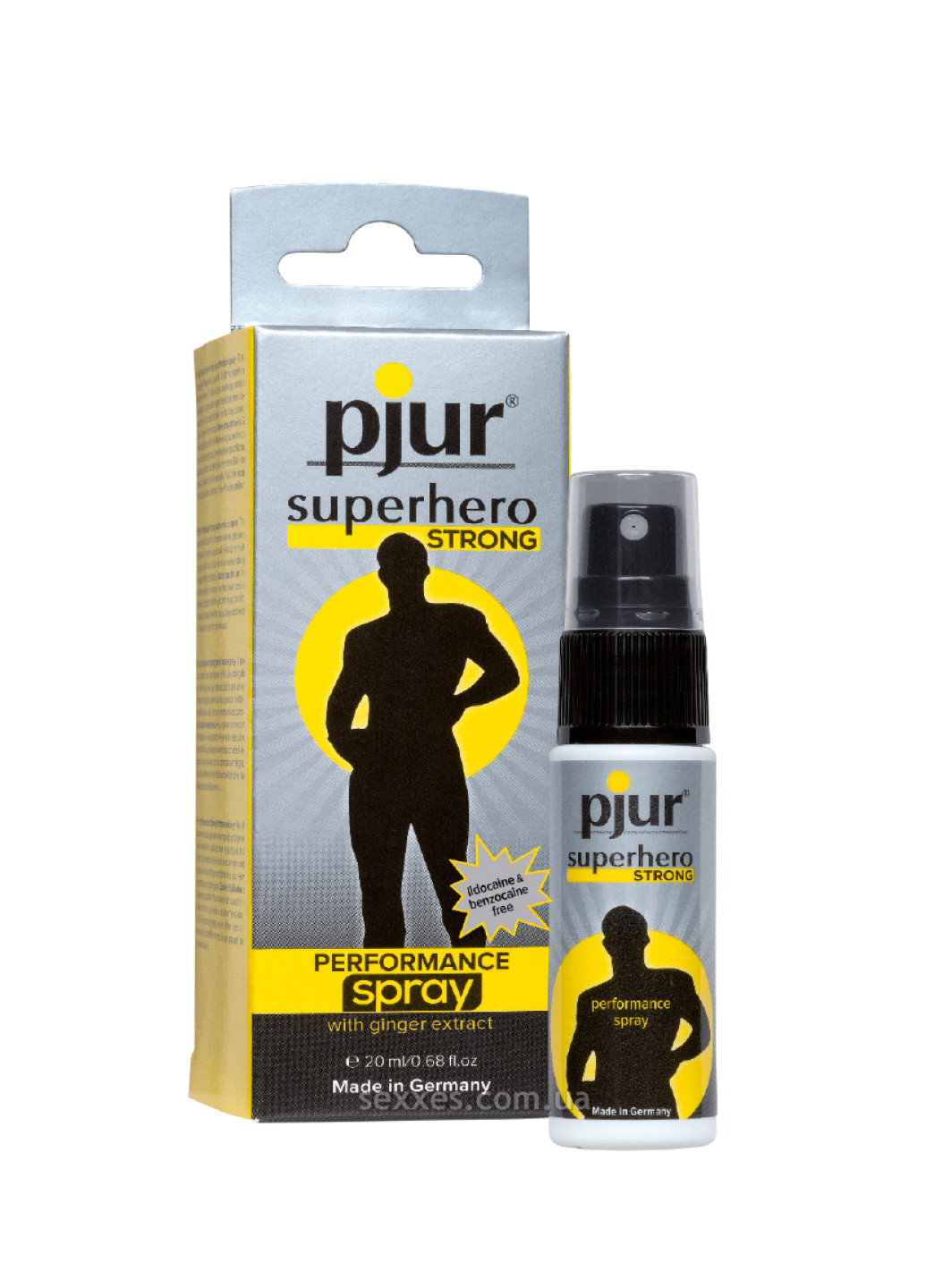 Пролонгуючий спрей Superhero Strong Spray 20 ml, з екстрактом імбиру, вбирається в шкіру Pjur (251277017)