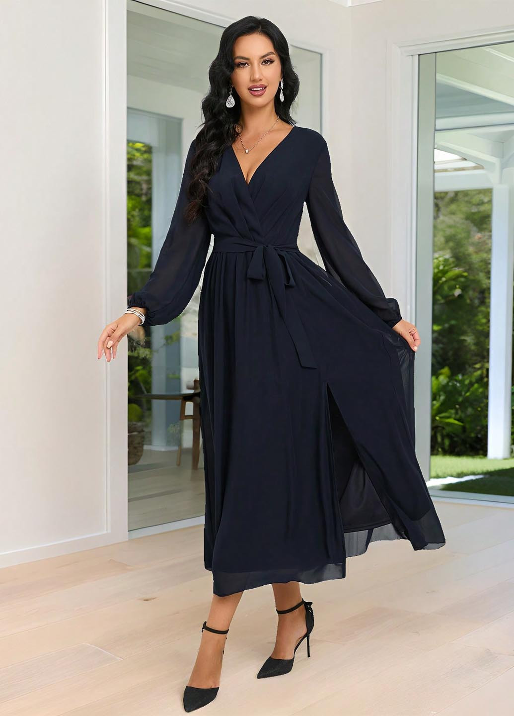 Темно-синя кежуал сукня кльош SHEIN однотонна