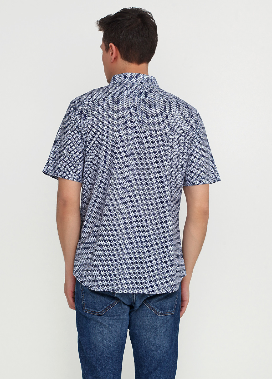 Темно-синяя кэжуал рубашка с геометрическим узором H&M с коротким рукавом