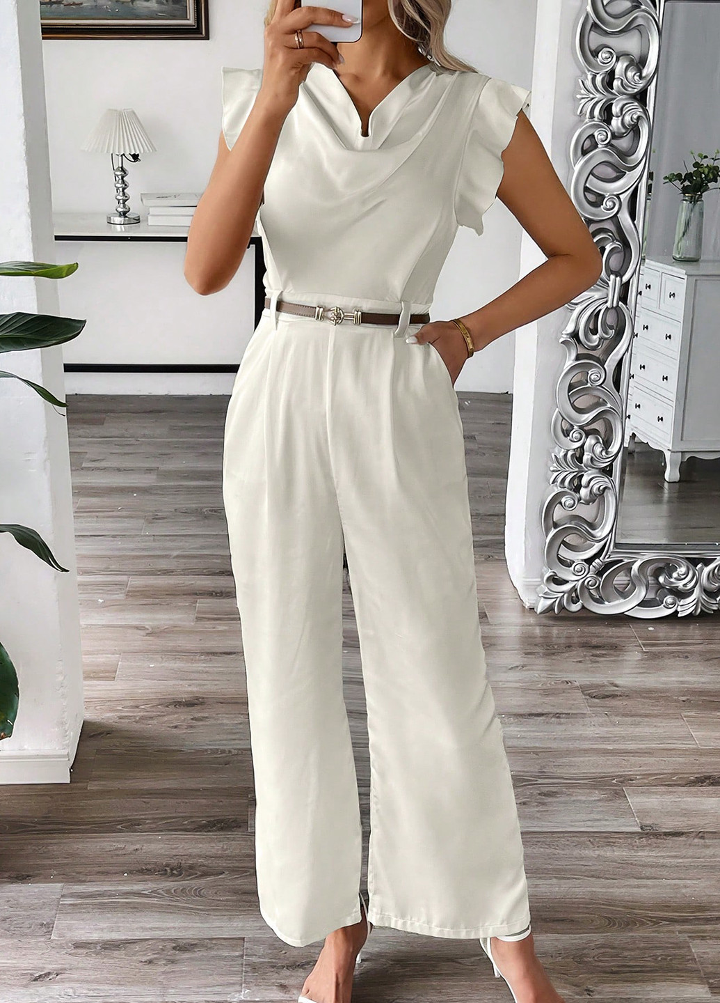 Комбінезон SHEIN комбінезон-брюки однотонний молочний кежуал поліестер