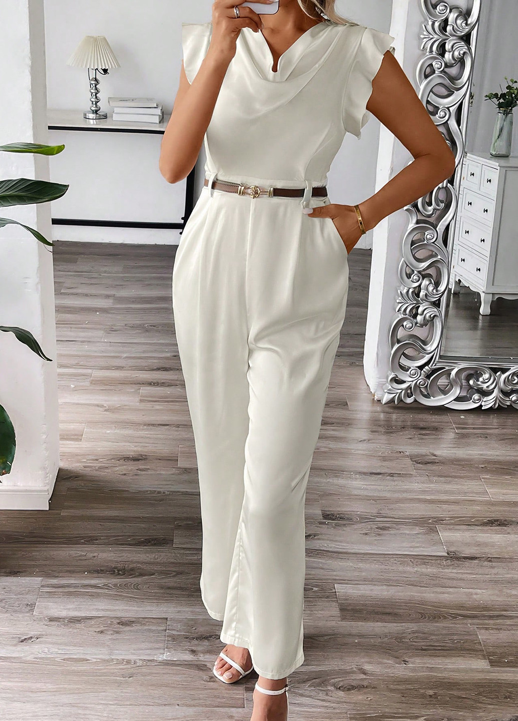 Комбінезон SHEIN комбінезон-брюки однотонний молочний кежуал поліестер