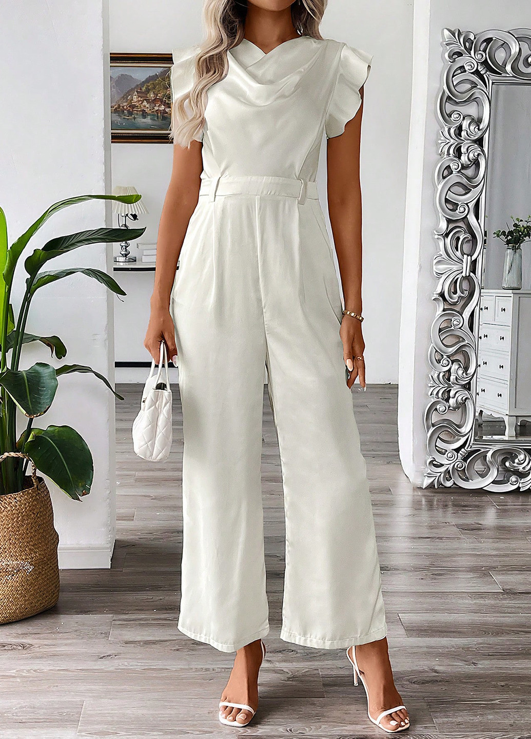 Комбінезон SHEIN комбінезон-брюки однотонний молочний кежуал поліестер