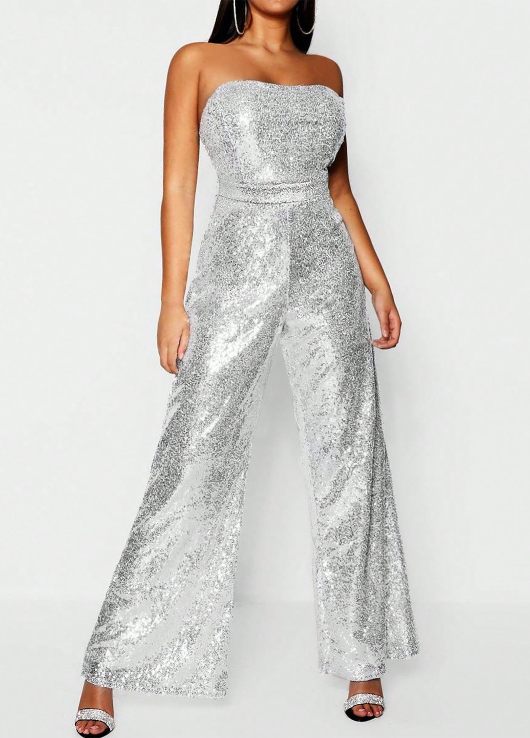 Комбинезон SHEIN комбинезон-брюки однотонный серебряный вечерний полиэстер