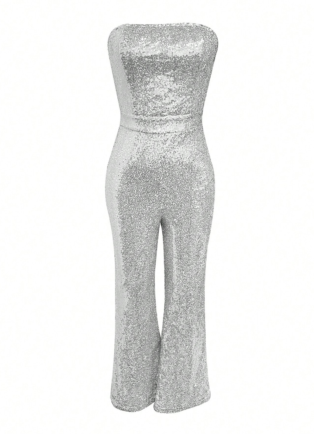 Комбинезон SHEIN комбинезон-брюки однотонный серебряный вечерний полиэстер