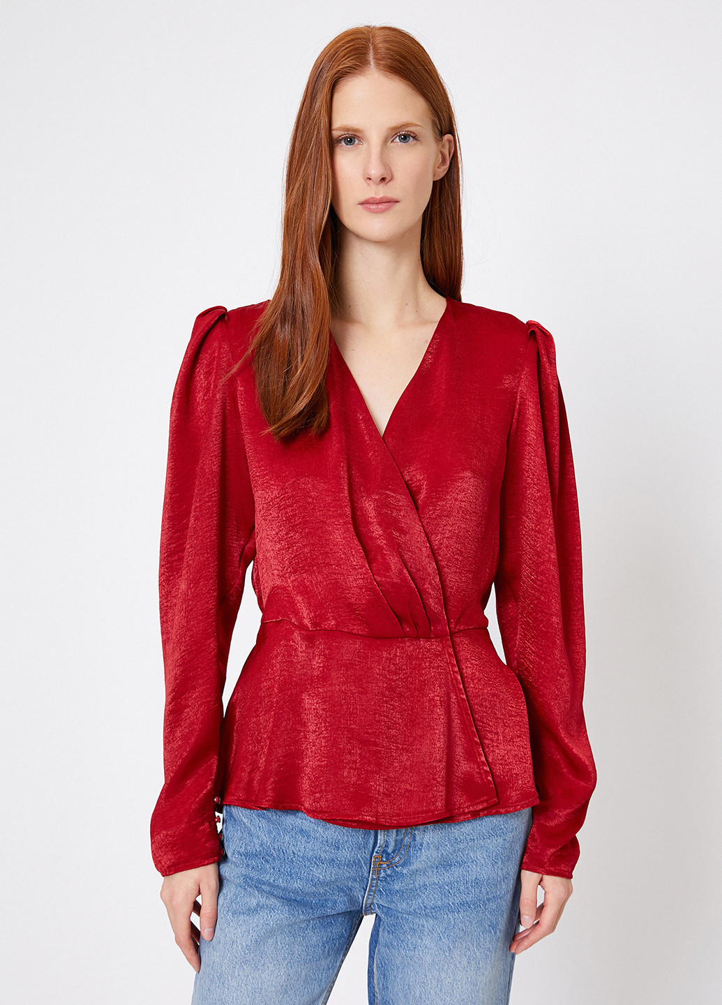 Красная демисезонная блуза на запах KOTON