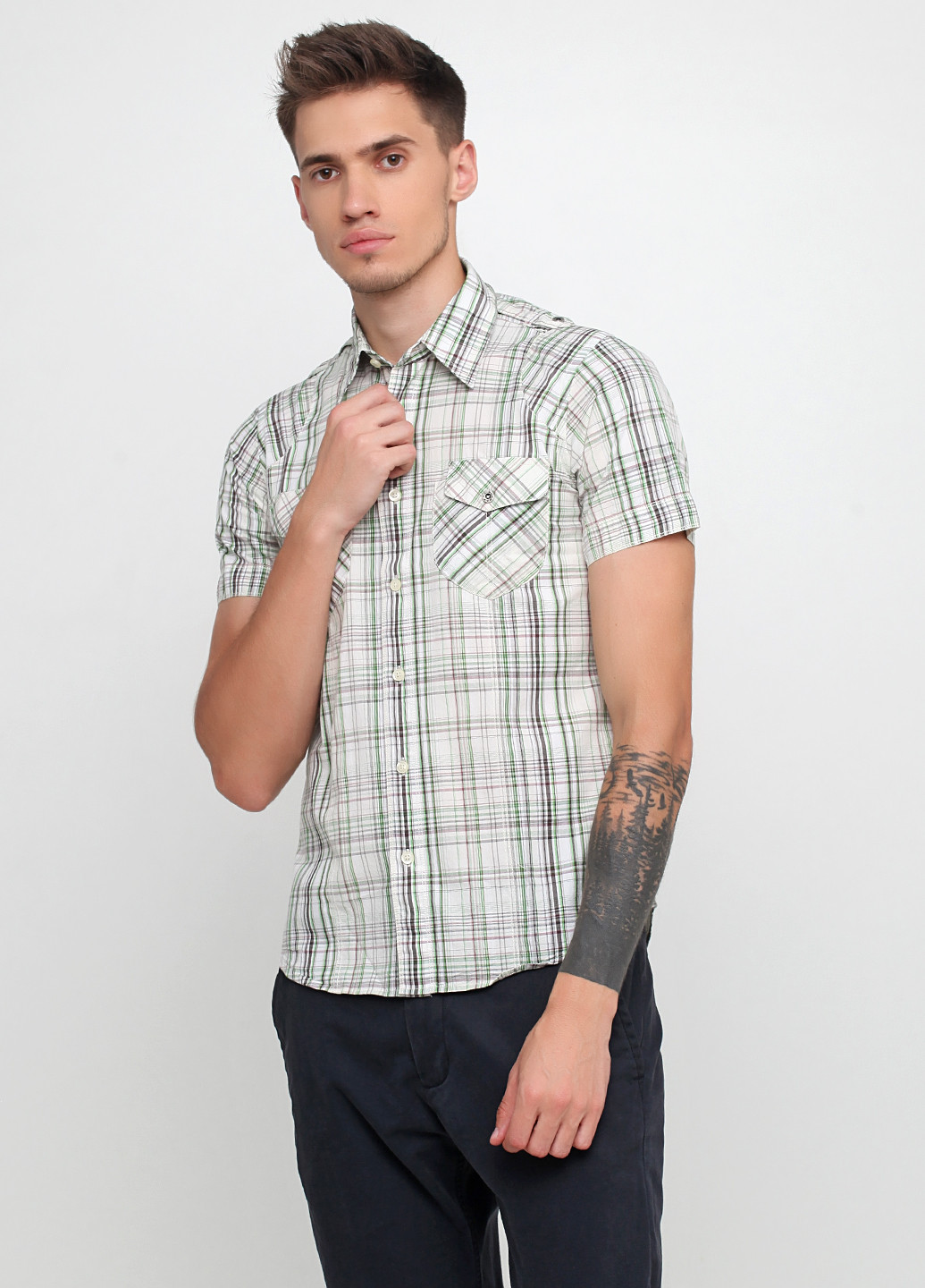 Цветная кэжуал рубашка в клетку Cipo & Baxx с коротким рукавом