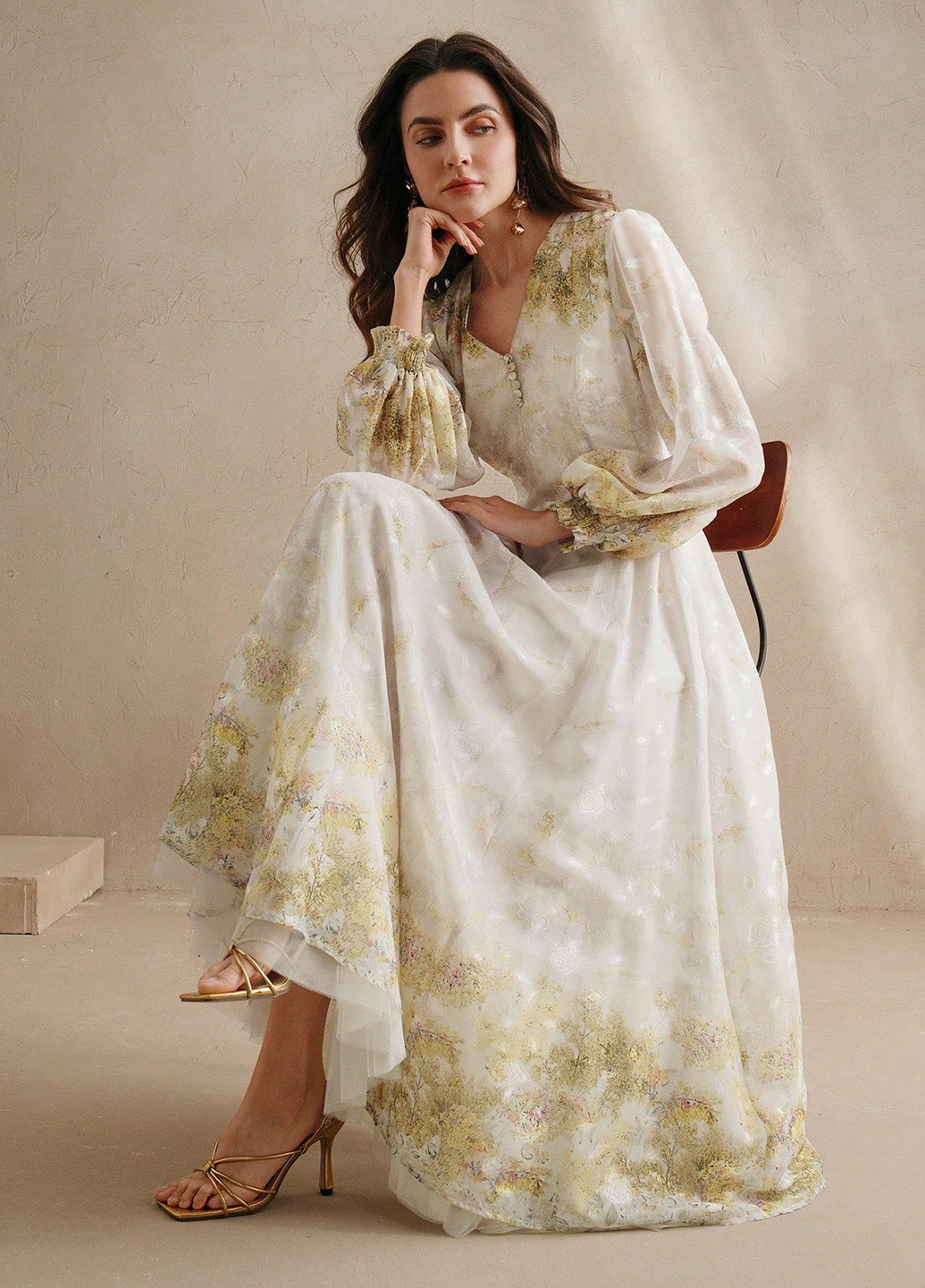 Молочна святковий, кежуал сукня кльош SHEIN з квітковим принтом