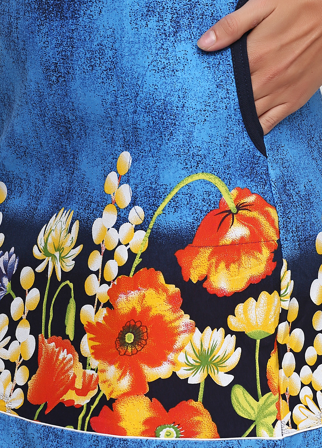 Синя домашній сукня сукня-майка Трикомир з квітковим принтом