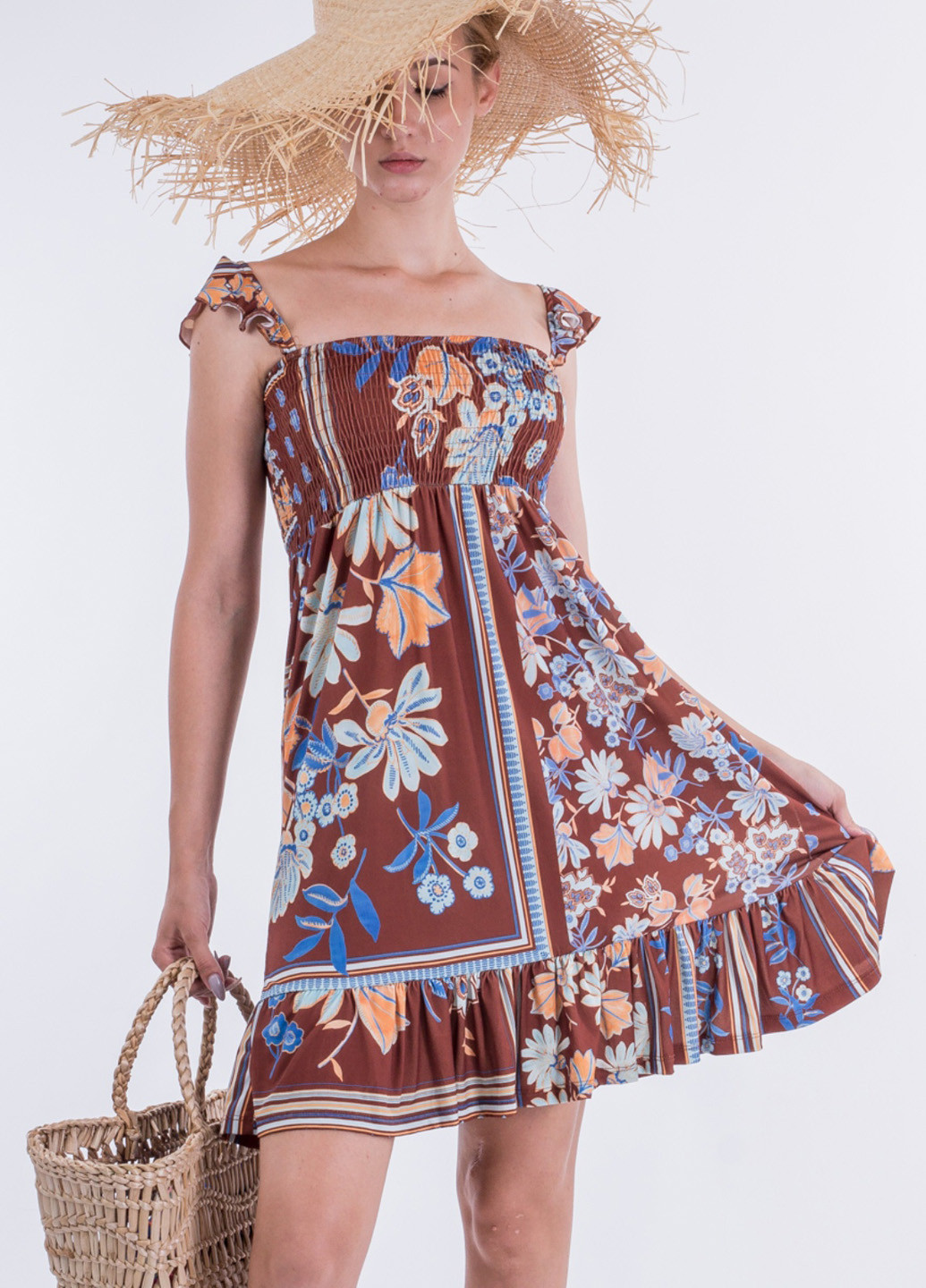 Коричневое кэжуал платье клеш Sarah Chole с цветочным принтом