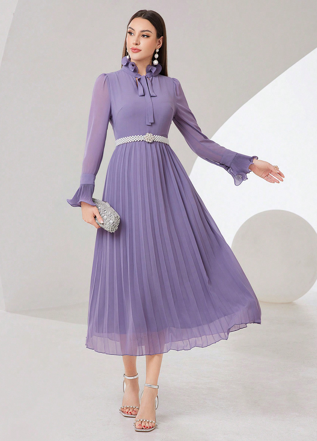 Фіолетова кежуал, вечірня сукня плісована SHEIN однотонна