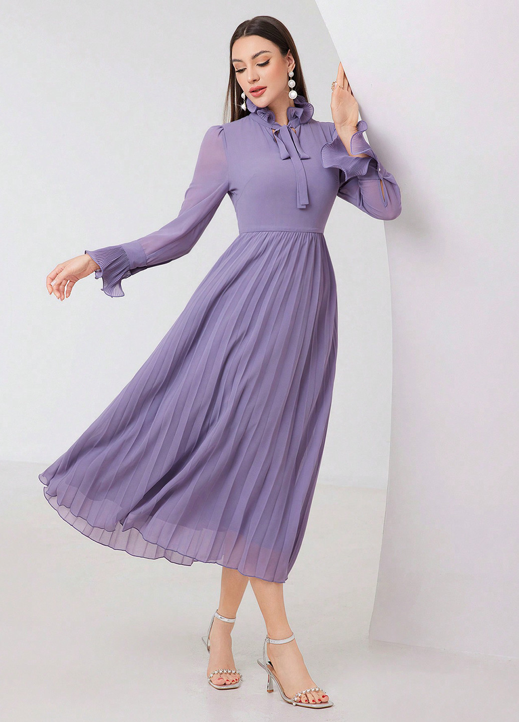 Фіолетова кежуал, вечірня сукня плісована SHEIN однотонна