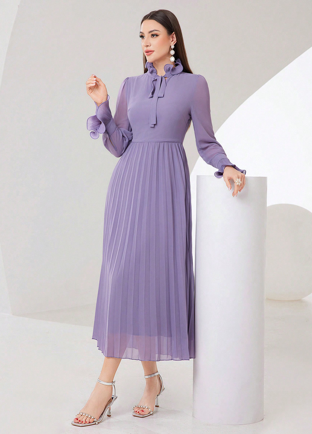 Фіолетова кежуал, вечірня сукня плісована SHEIN однотонна