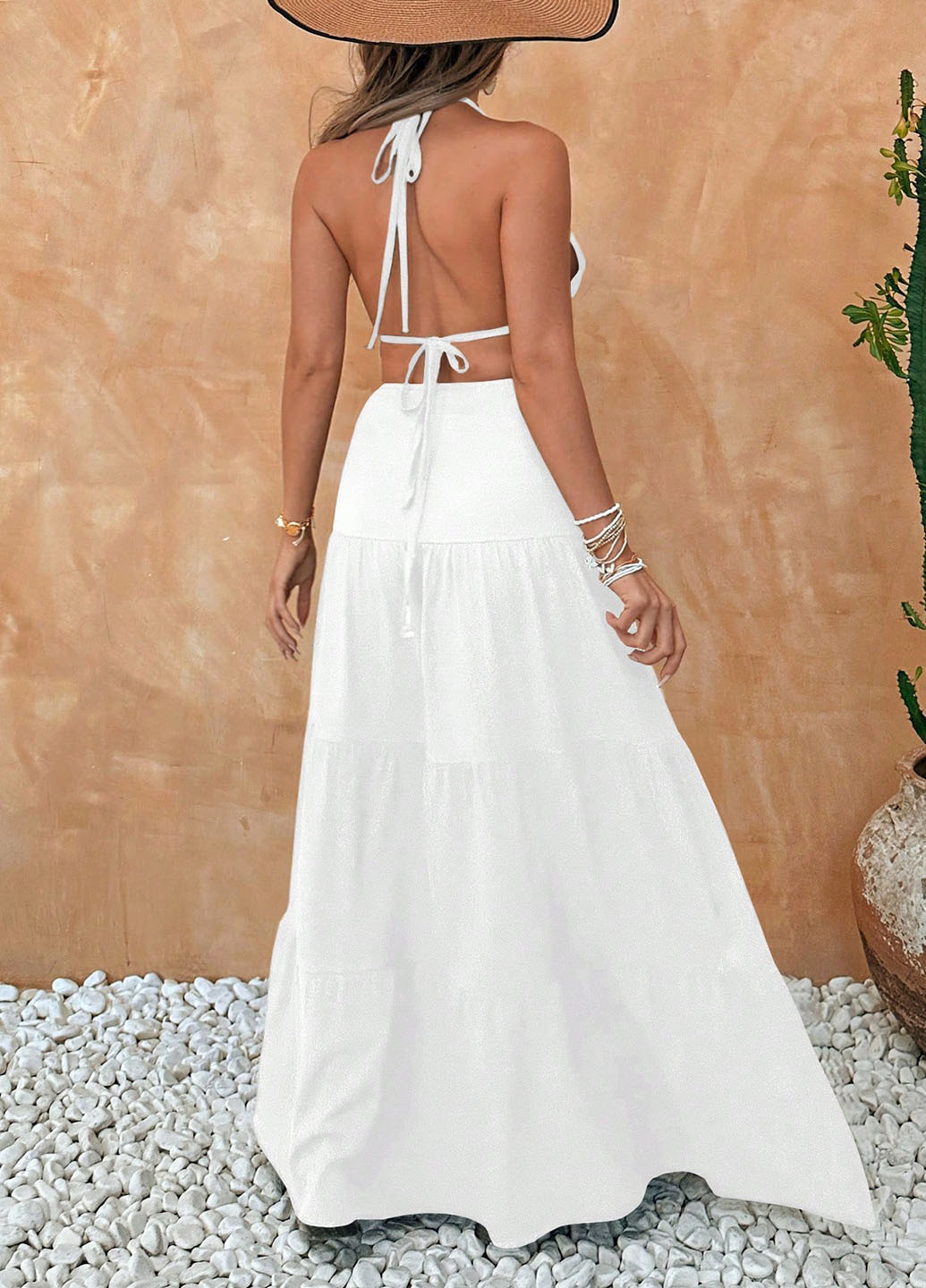 Білий пляжна, кежуал сукня кльош SHEIN однотонна