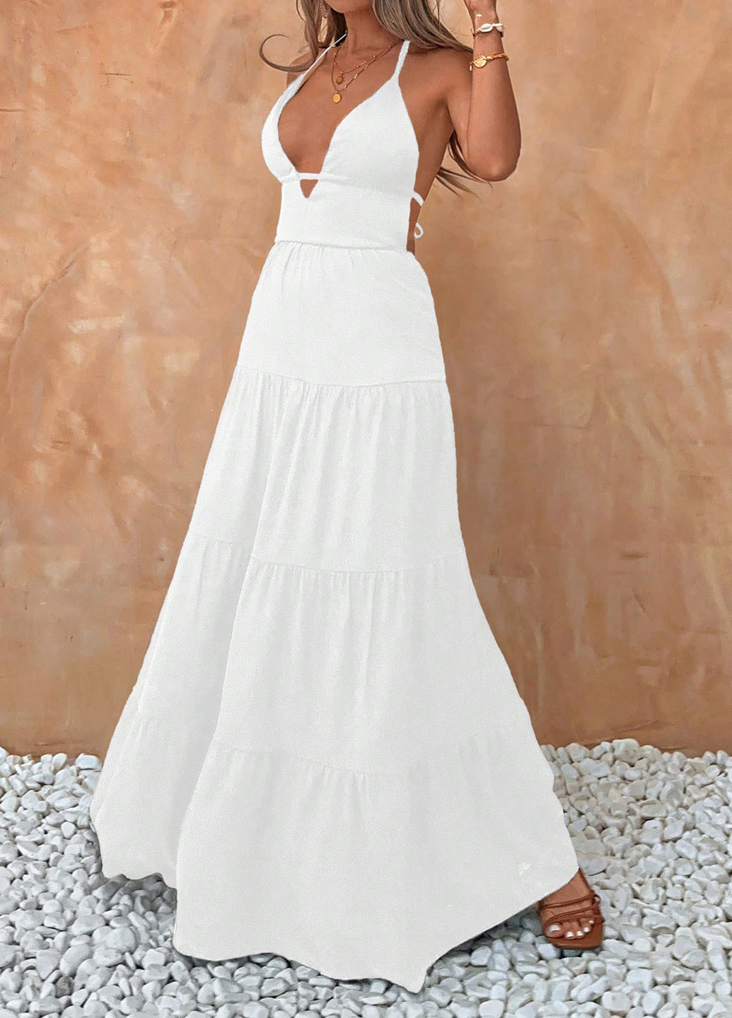 Білий пляжна, кежуал сукня кльош SHEIN однотонна