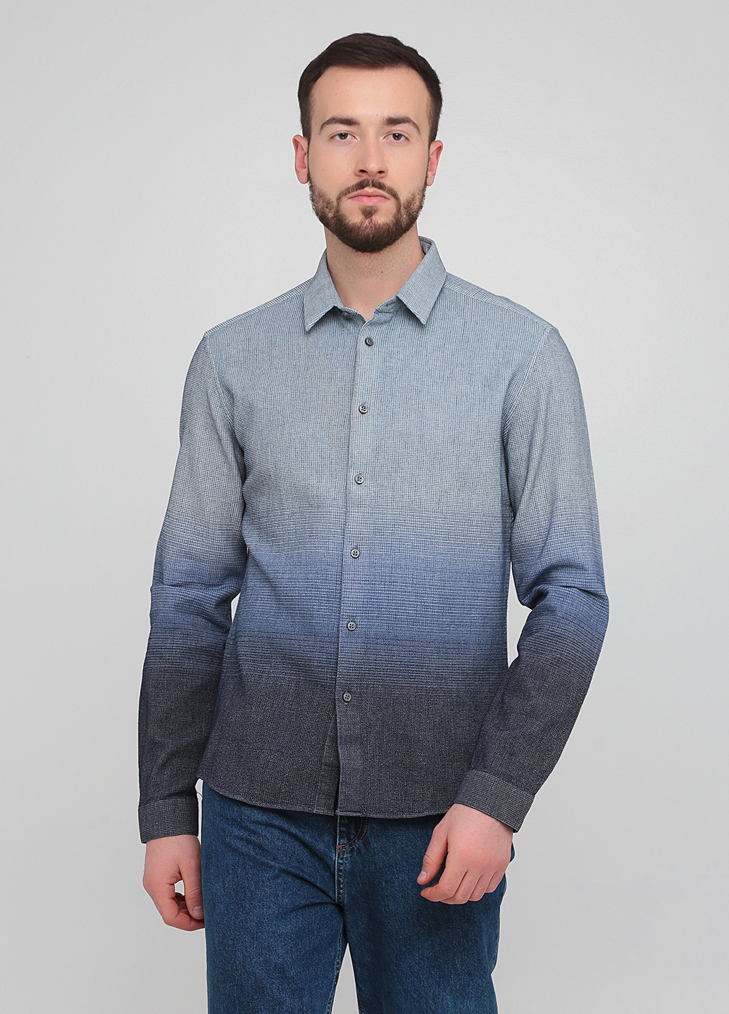 Синяя кэжуал рубашка с градиентным узором Drykorn