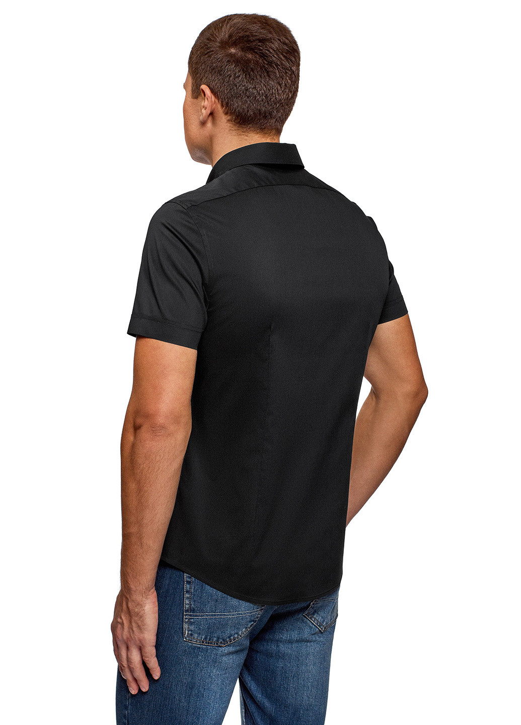 Черная кэжуал рубашка однотонная Oodji с коротким рукавом