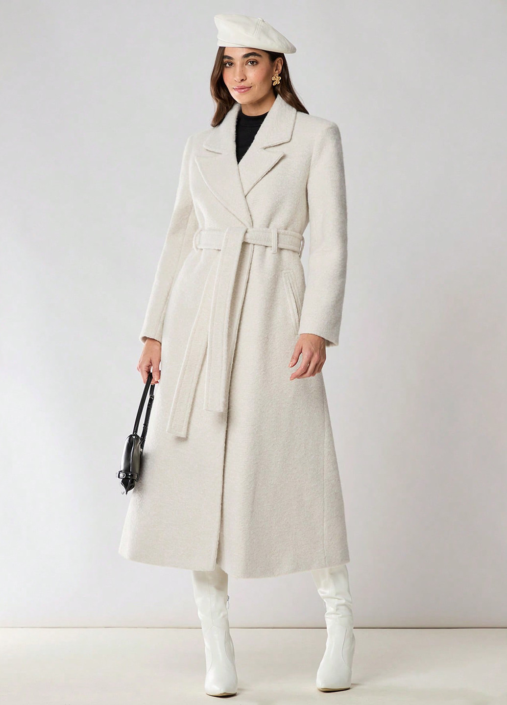 Кремовое зимнее Пальто двубортное SHEIN
