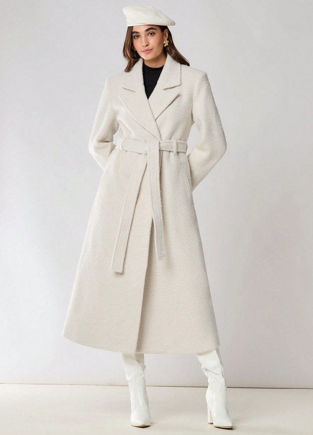 Кремовое зимнее Пальто двубортное SHEIN