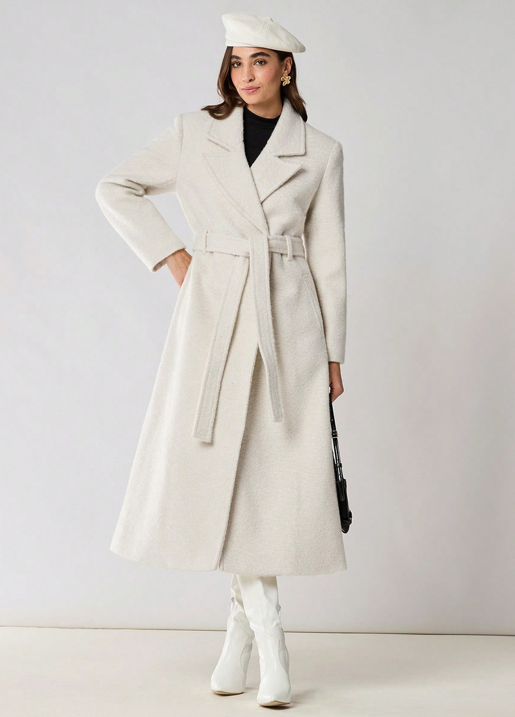 Кремовое зимнее Пальто двубортное SHEIN