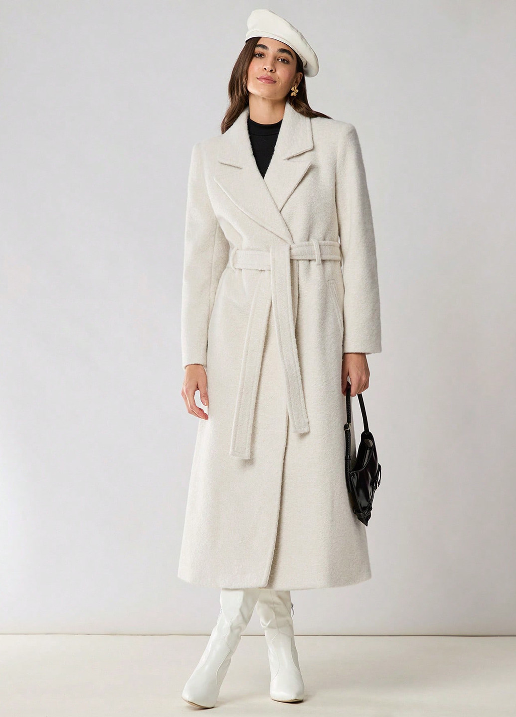 Кремовое зимнее Пальто двубортное SHEIN