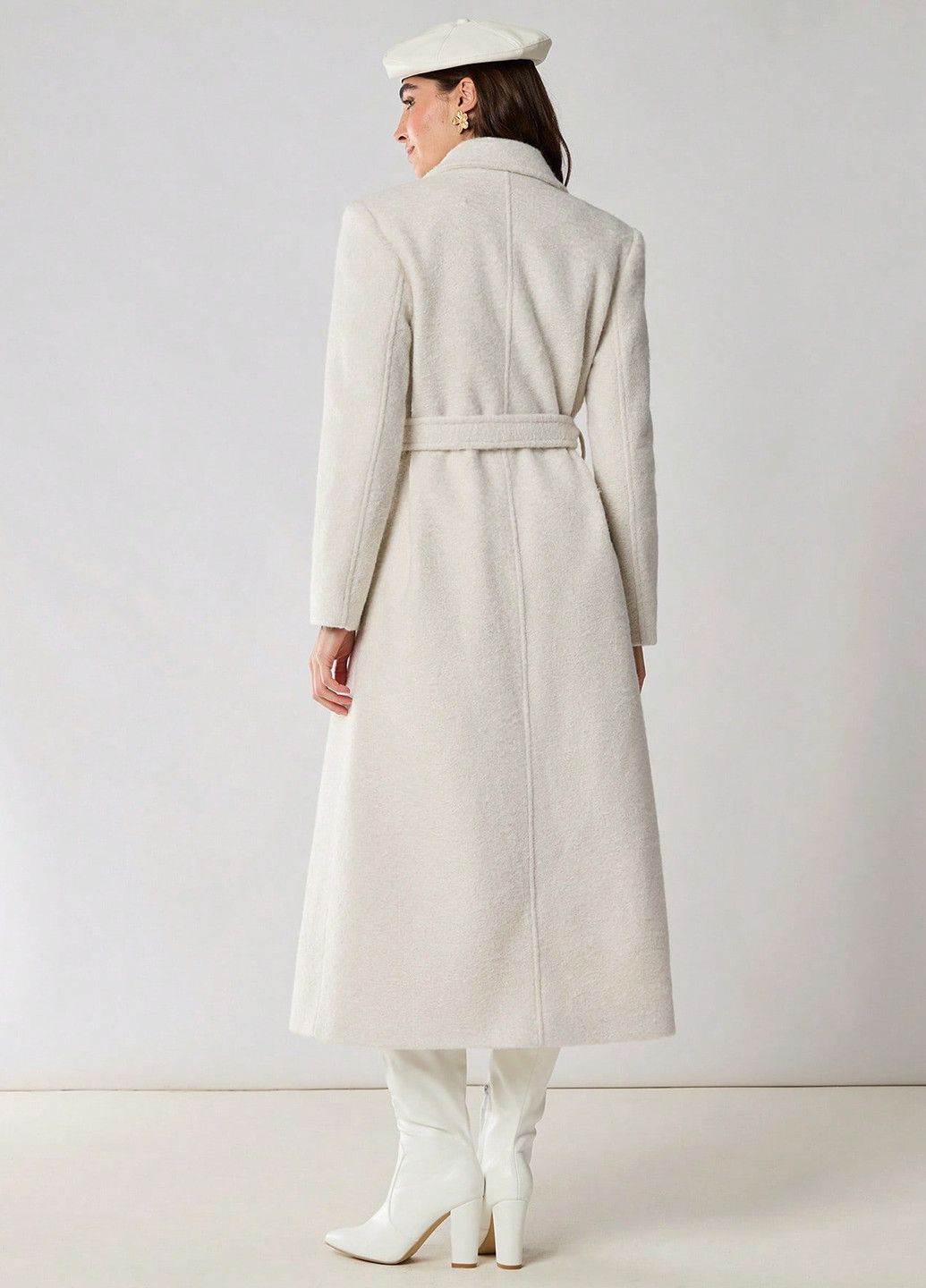 Кремовое зимнее Пальто двубортное SHEIN