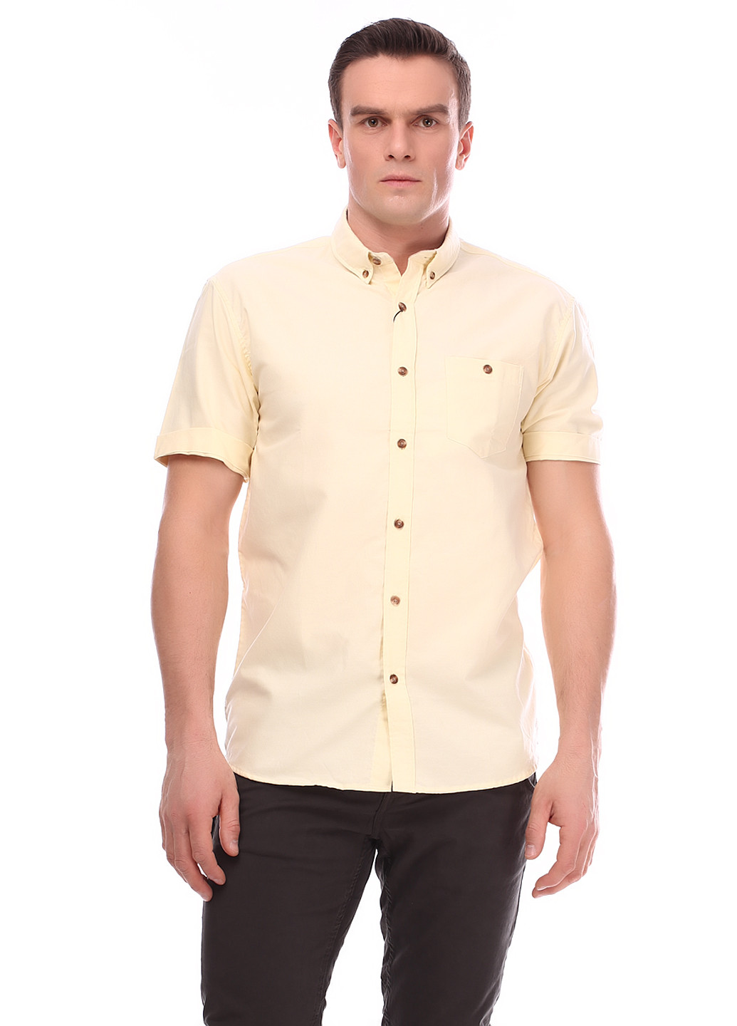 Желтая кэжуал рубашка однотонная Selected с коротким рукавом