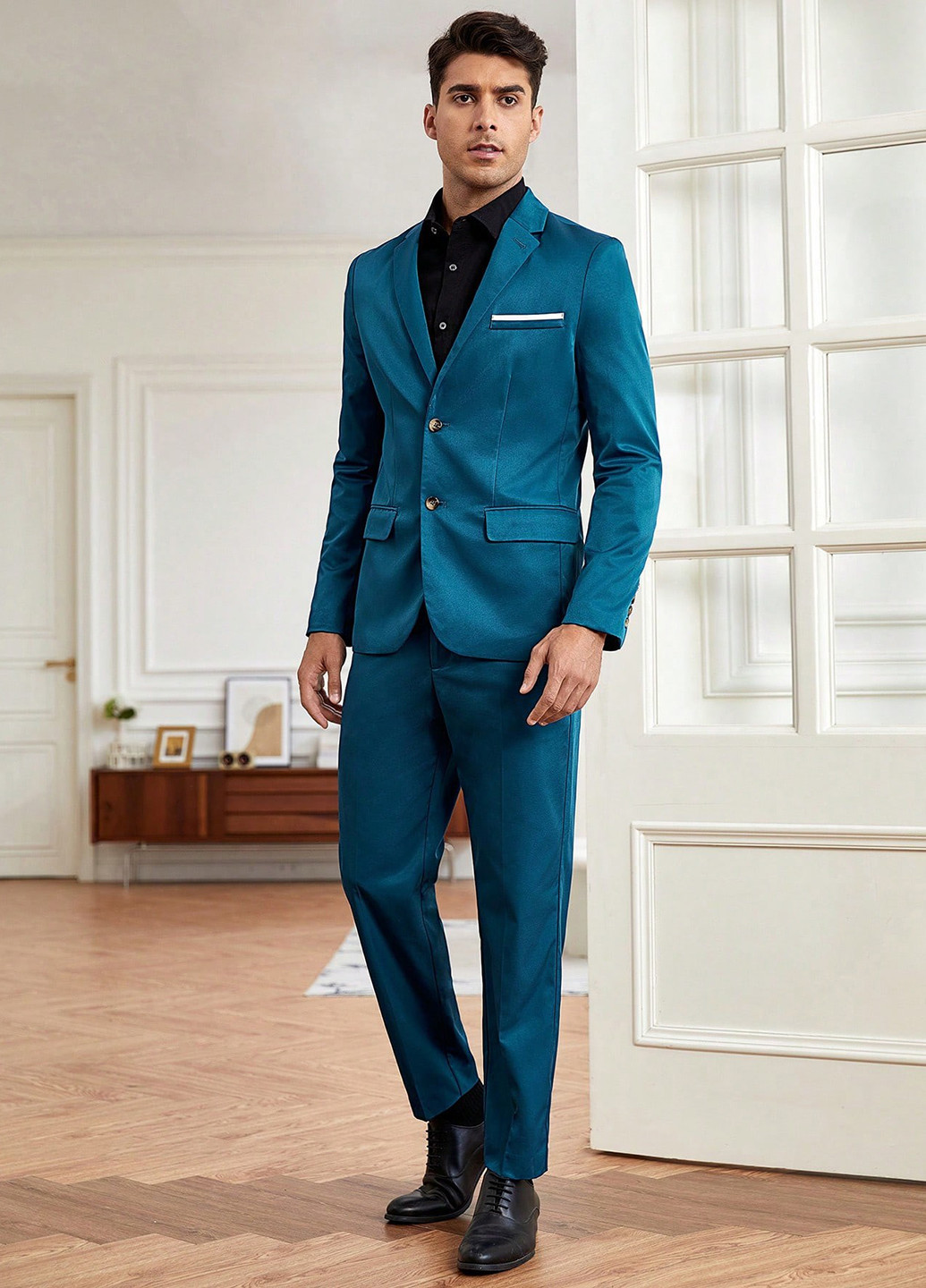 Морської хвилі демісезонний костюм (піджак, штани) брючний SHEIN