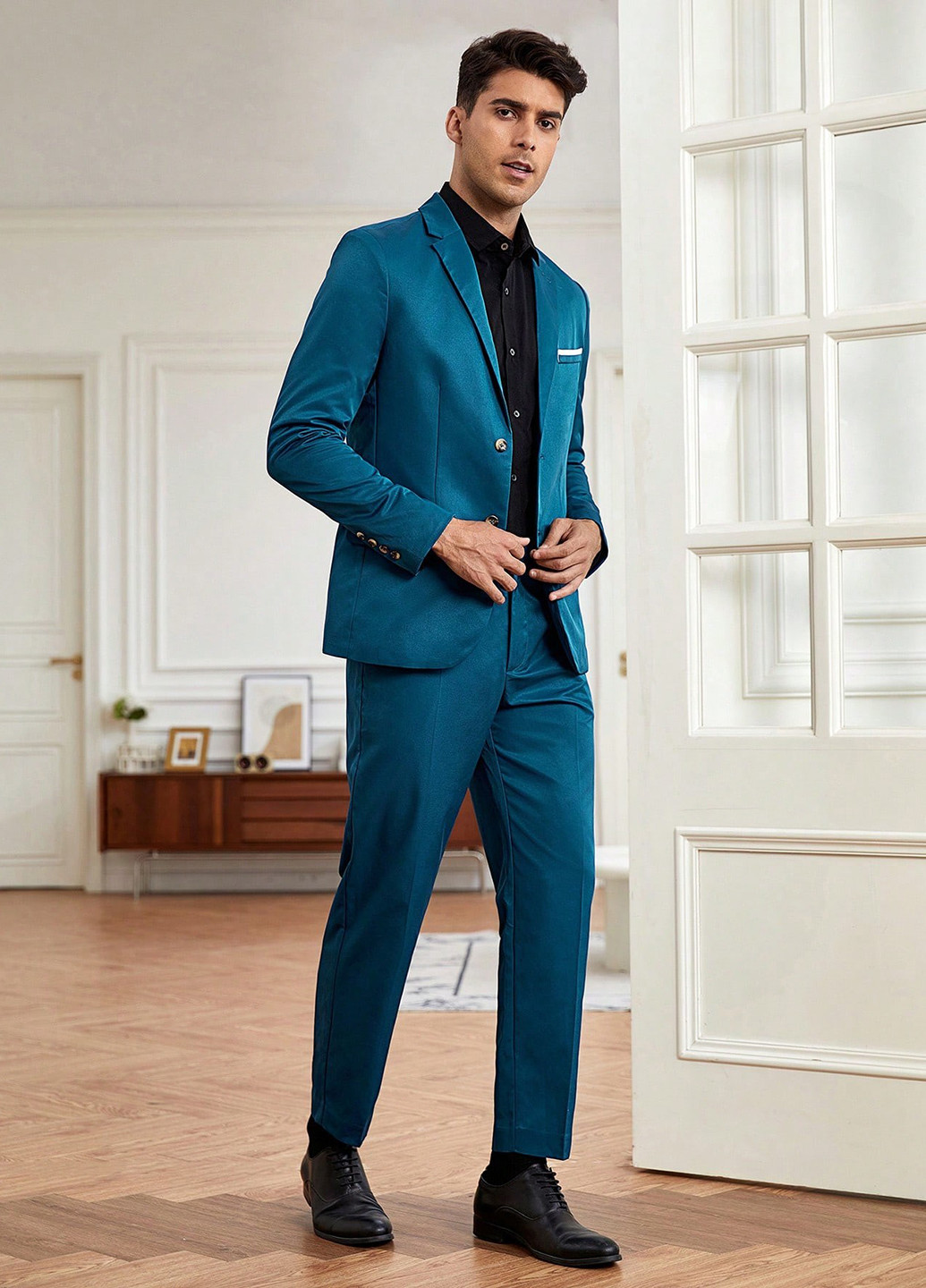 Морської хвилі демісезонний костюм (піджак, штани) брючний SHEIN