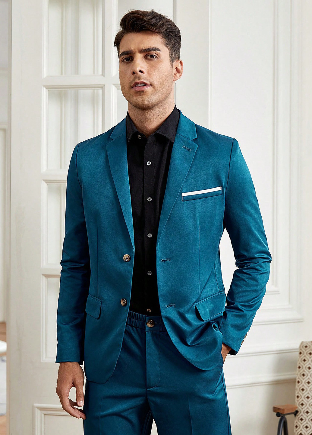 Морської хвилі демісезонний костюм (піджак, штани) брючний SHEIN