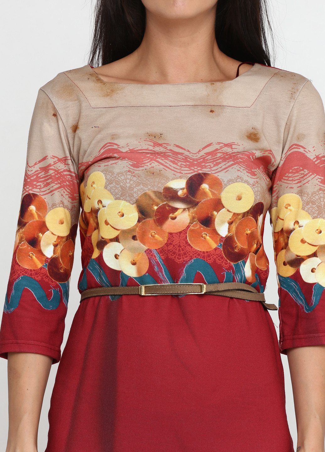 Бордова кежуал сукня футляр Sabra з малюнком