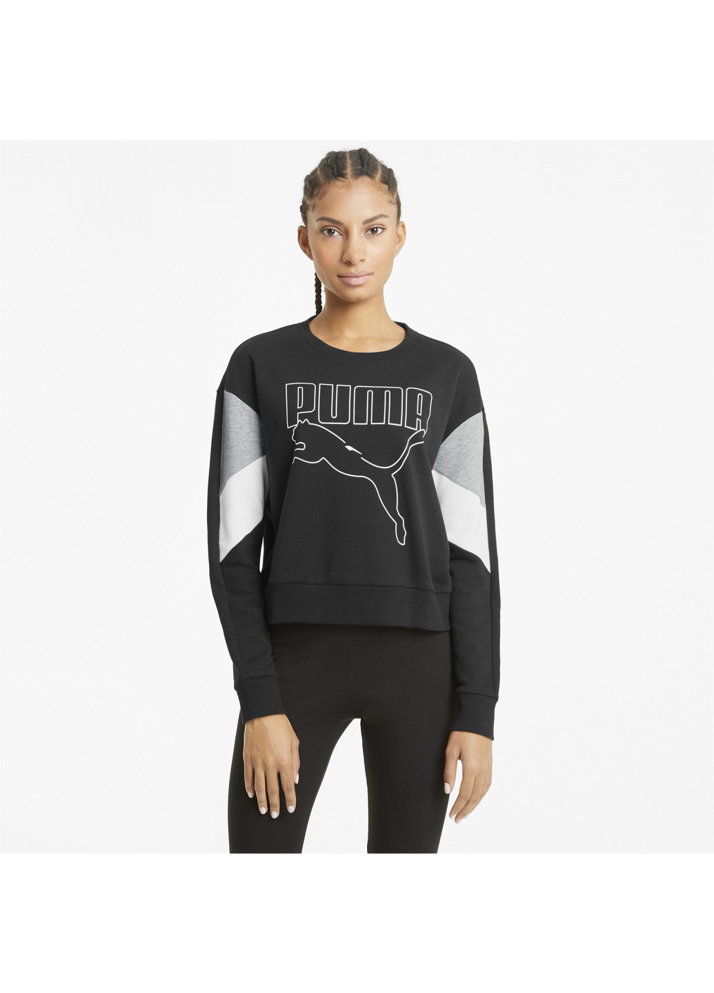 Толстовка Rebel Crew Neck Women's Sweater Puma однотонна чорна спортивна бавовна, поліестер, еластан