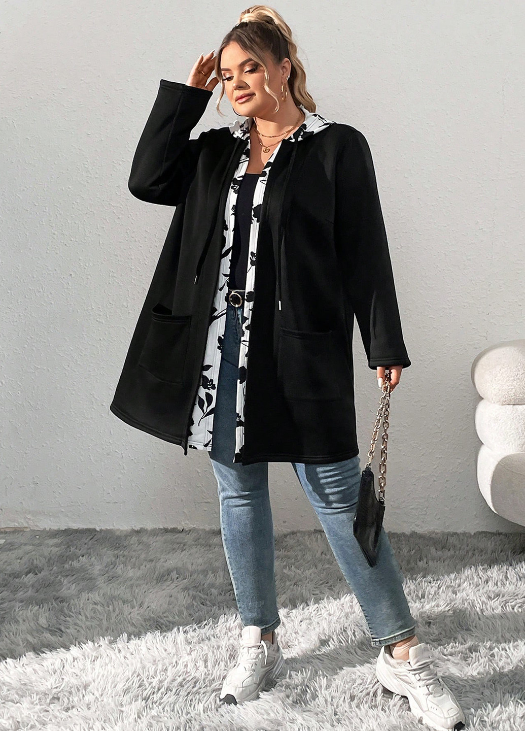 Чорно-білий демісезонне Пальто SHEIN