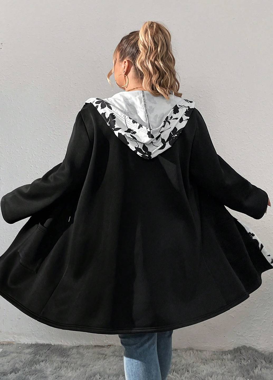 Чорно-білий демісезонне Пальто SHEIN