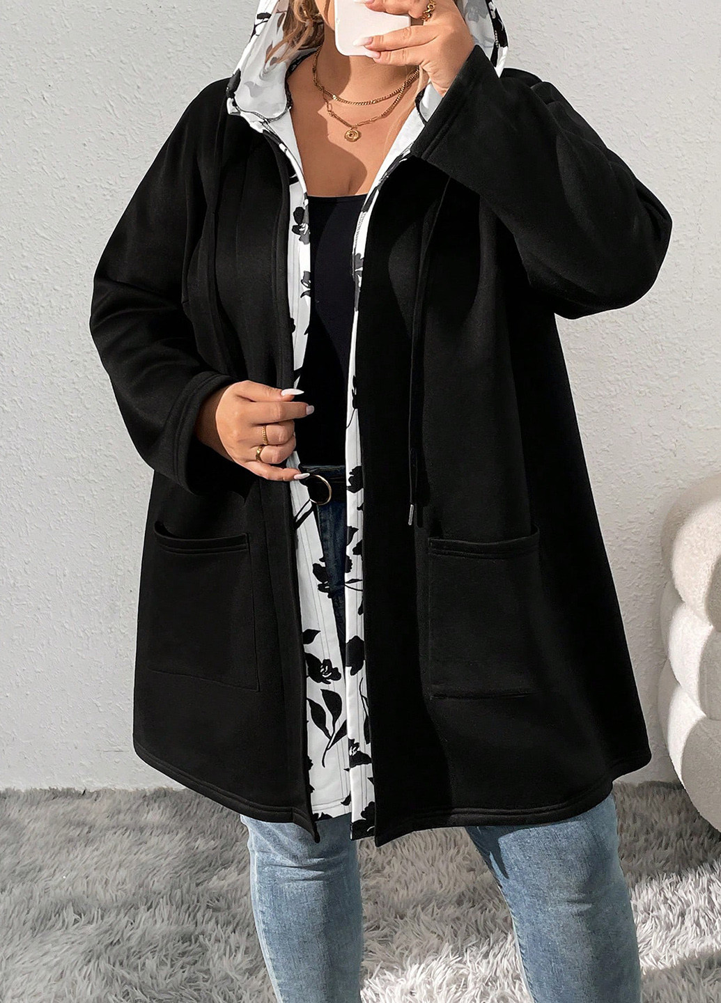 Чорно-білий демісезонне Пальто SHEIN